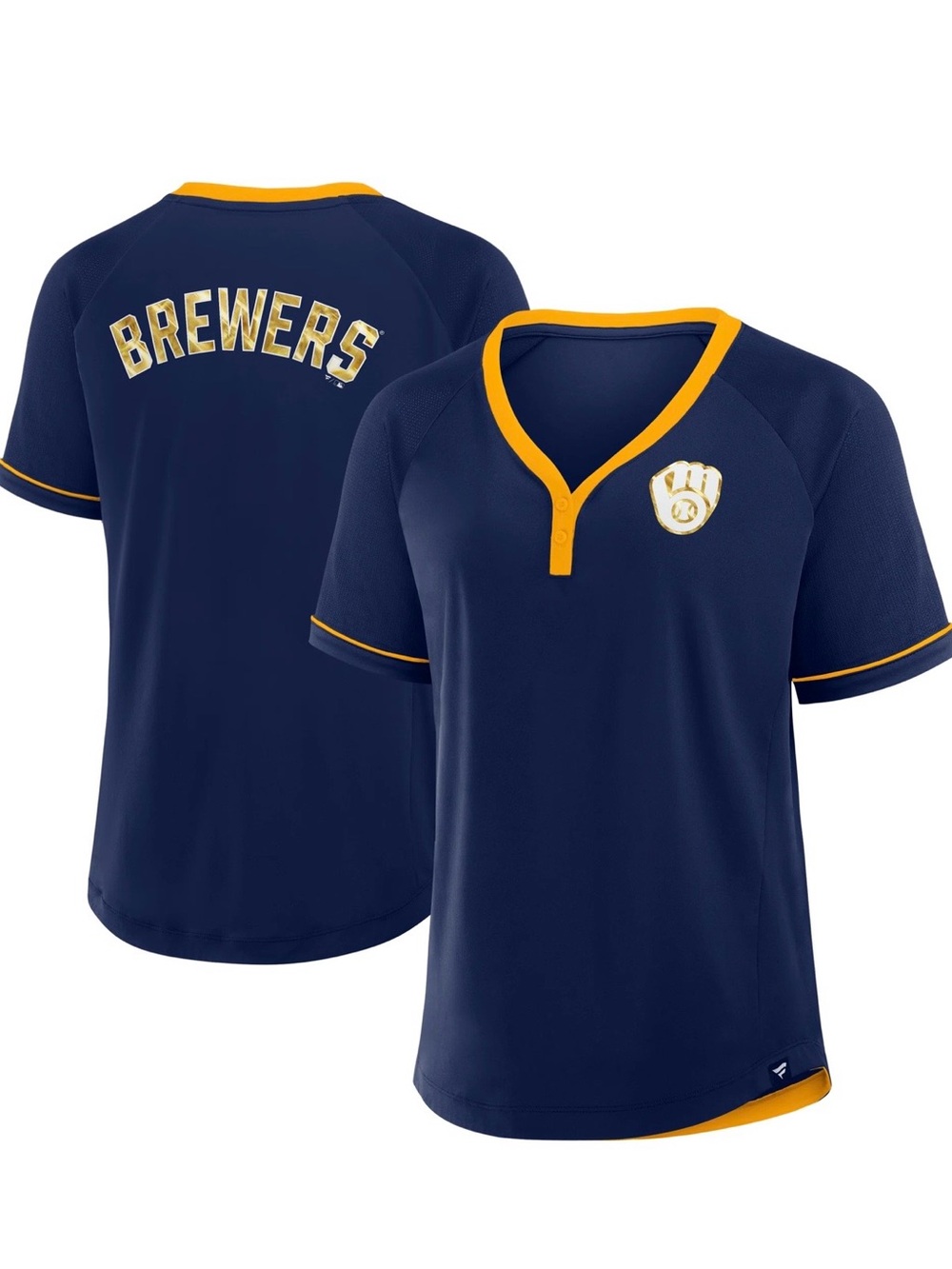 Milwaukee Brewers Fanatics Women's League Diva Star Raglan V-Neck shirt plus siz - Picture 2 of 11